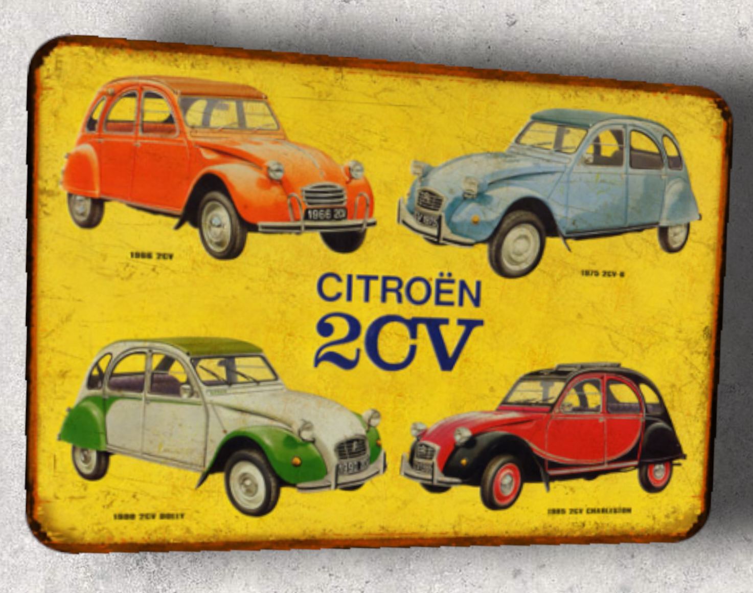 Plaque métal vintage Citroen 2cv de 1966 à 1985