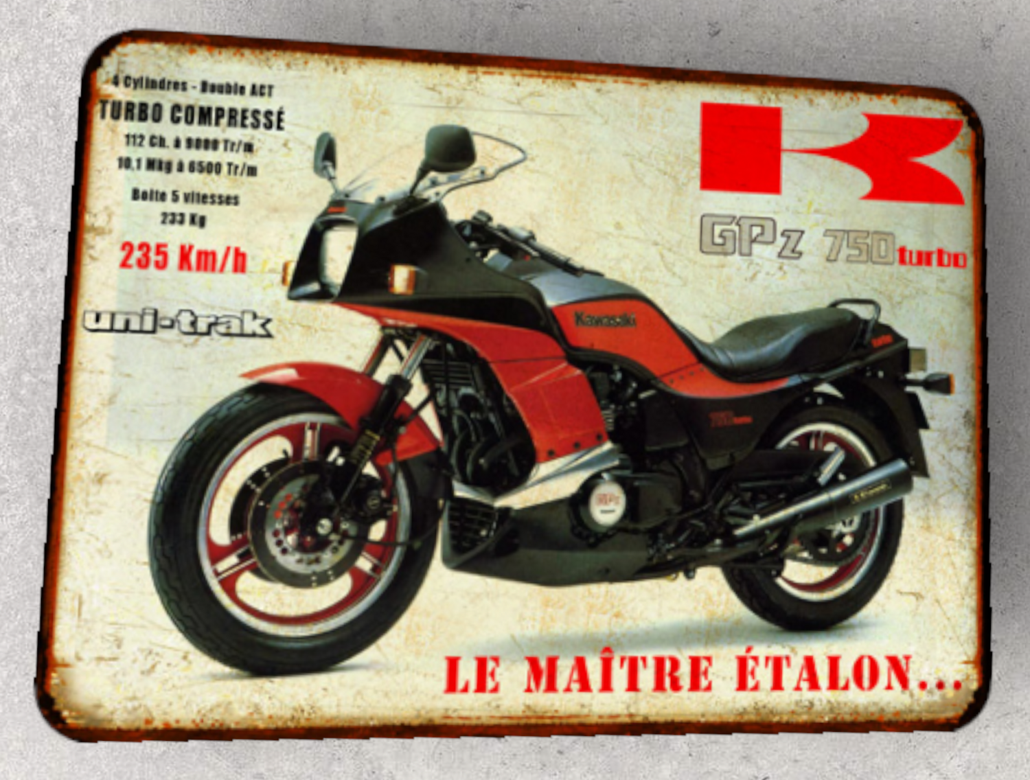 Plaque métal vintage Kawasaki GPZ 750 Turbo