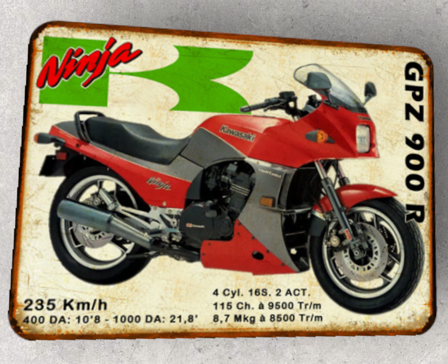 Plaque métal vintage Kawasaki GPZ 900 R Ninja