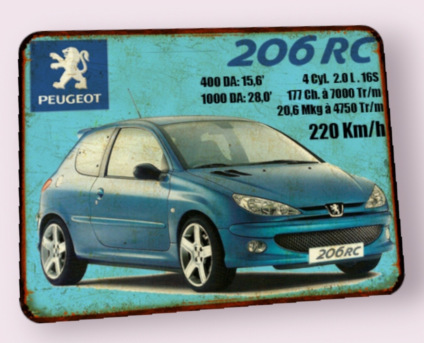 Plaque métal vintage Peugeot 206 RC