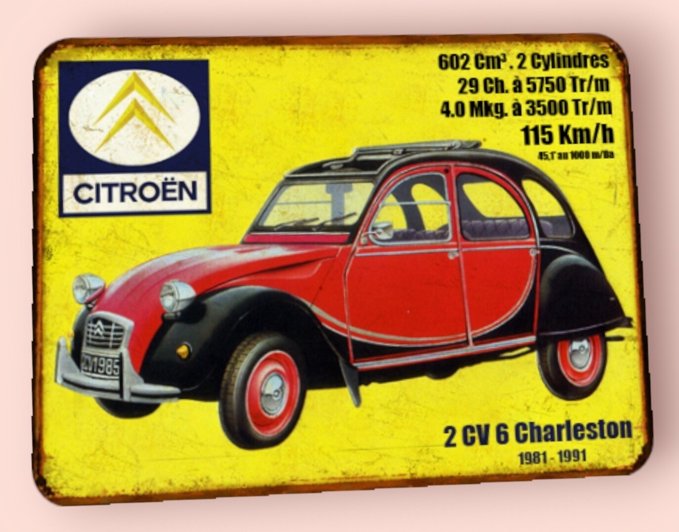 Plaque métal vintage Citroën 2cv charleston