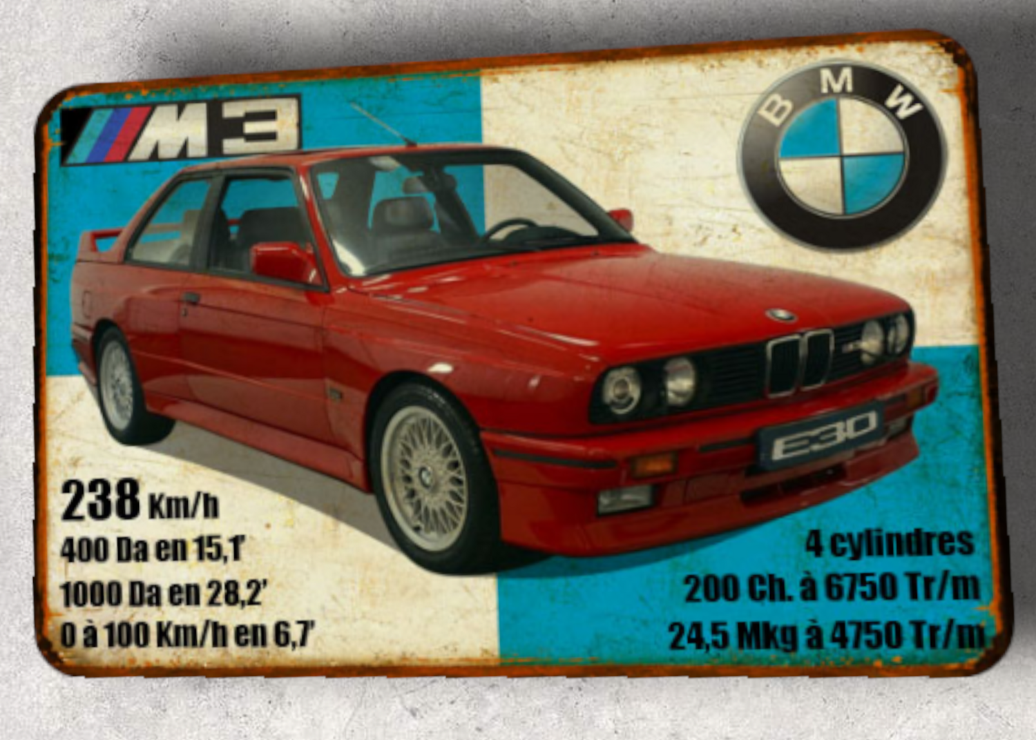 Plaque métal vintage BMW M3 E30