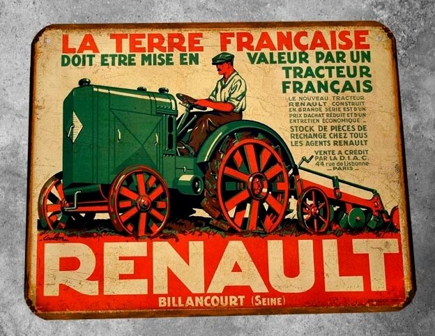 Plaque métal vintage Tracteur Renault vert