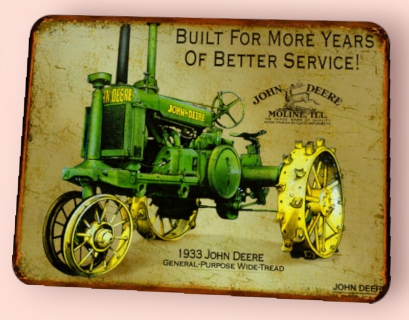 Plaque métal vintage Tracteur John Deere 1933