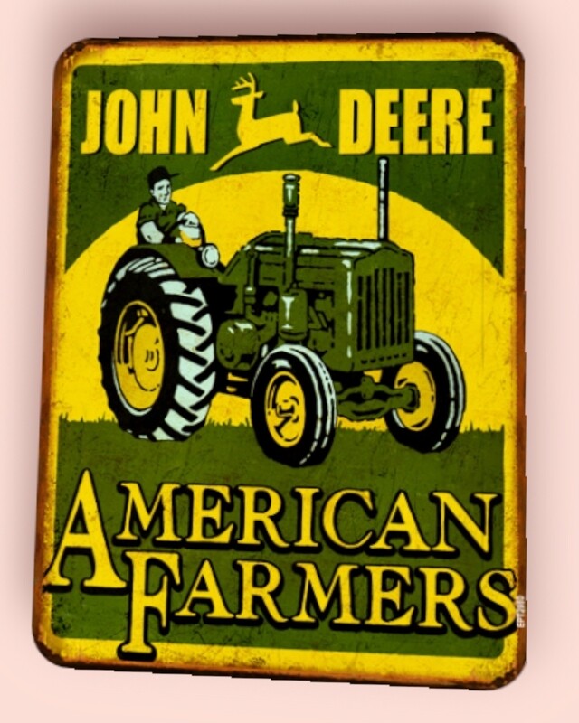 Plaque métal vintage Tracteur John Deere Américain farmer