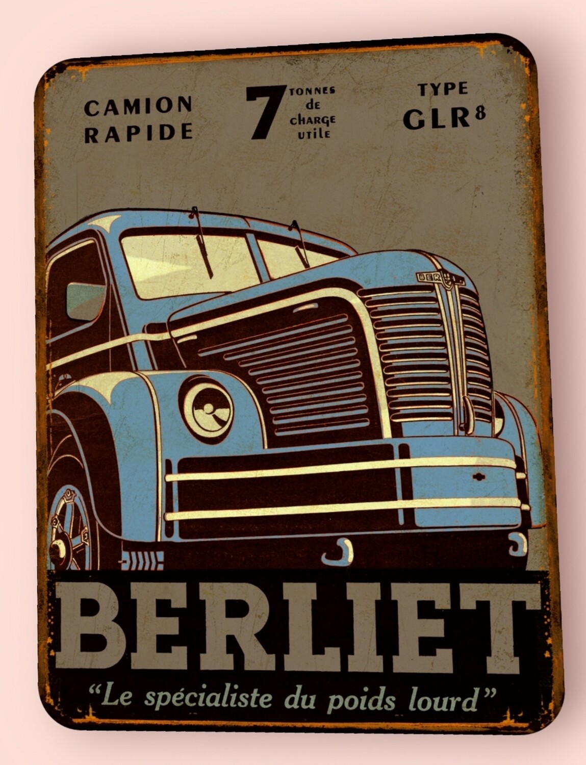 Plaque métal vintage Berliet Avant bleu