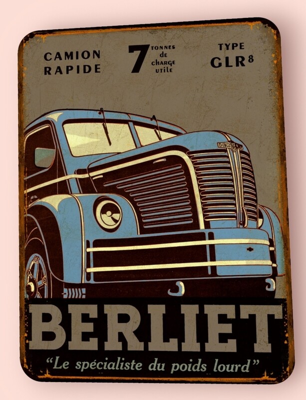 Plaque métal vintage Berliet Avant bleu