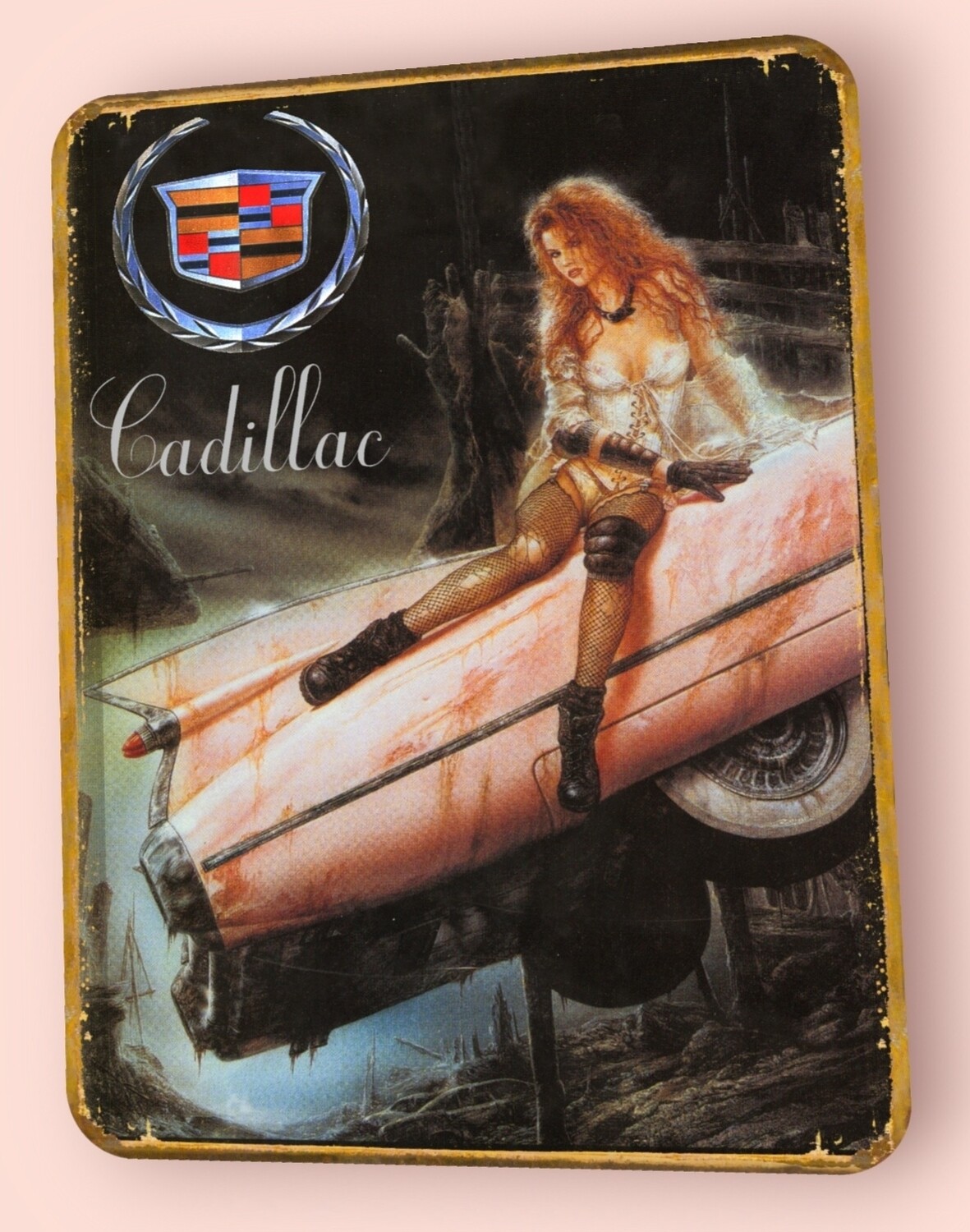 Plaque métal vintage Cadillac pinup