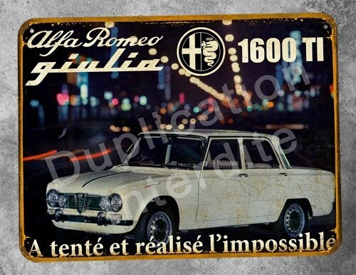 Plaque métal vintage Alfa Roméo Giulia 1600 TI