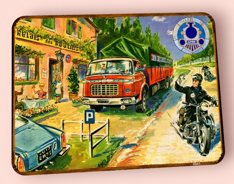 Plaque métal vintage Berliet sur la route