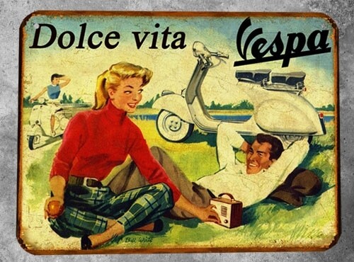 Plaque métal vintage Vespa Dolce Vita