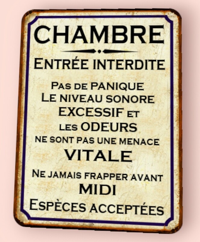 Plaque métal vintage Chambre vitale