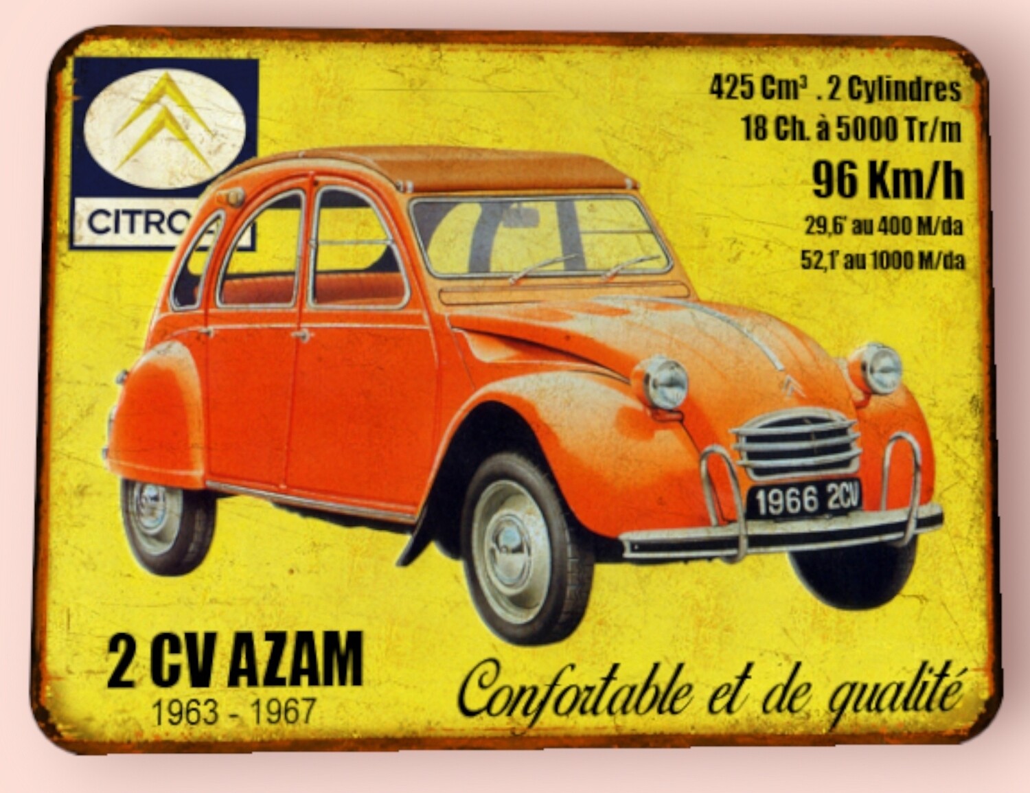 Plaque métal vintage Citroën 2cv AZAM