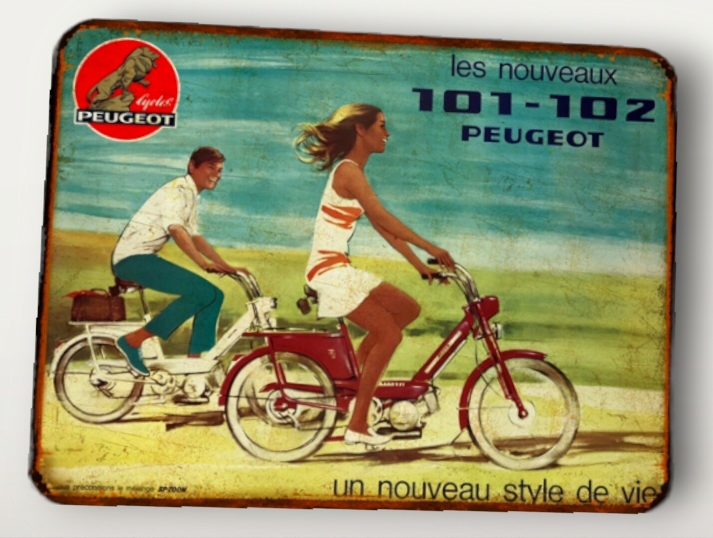 Plaque métal vintage Peugeot 101 et 102 (1969)