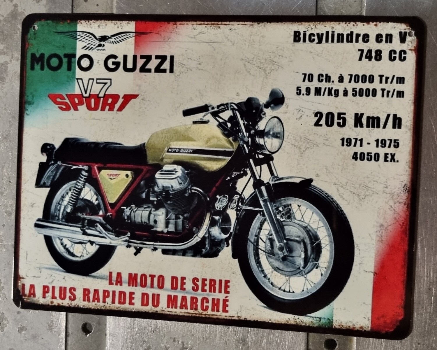 Plaque métal vintage Moto Guzzi V7 750 Sport