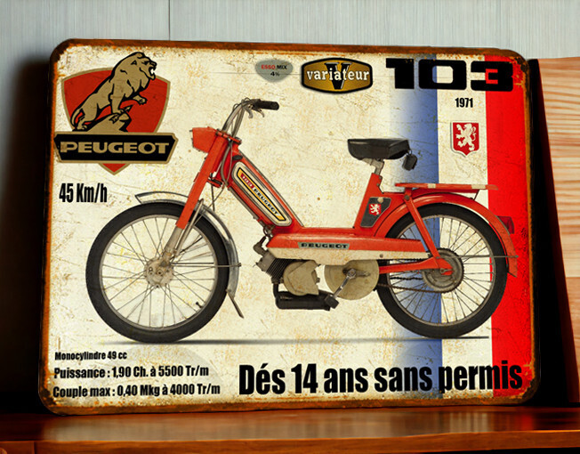 Plaque métal vintage Peugeot 103 (1971)