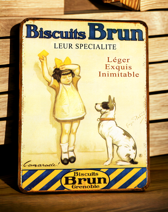 Plaque métal vintage Brun Biscuits