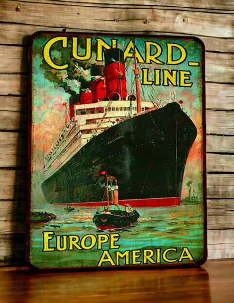 Plaque métal vintage Cunard Line - Aquitania