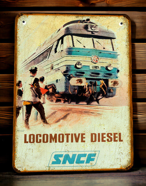 Plaque métal vintage SNCF Locomotive Diesel