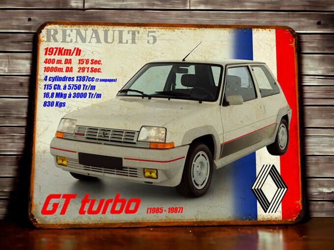 Plaque métal vintage Renault Supercinq GT Turbo (Phase 1)