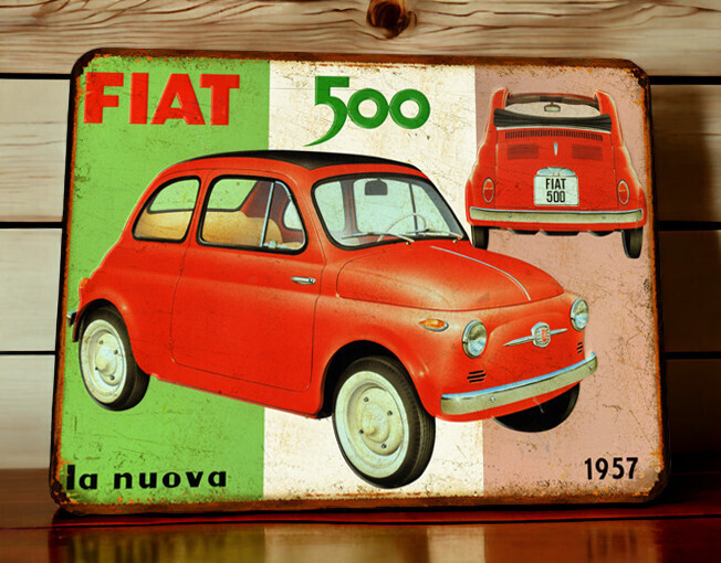 Plaque métal vintage Fiat 500