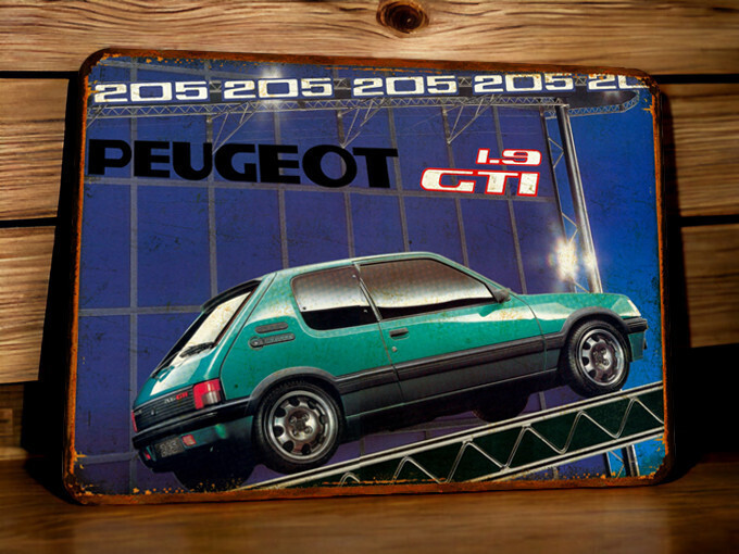 Plaque métal vintage Peugeot 205 GTI