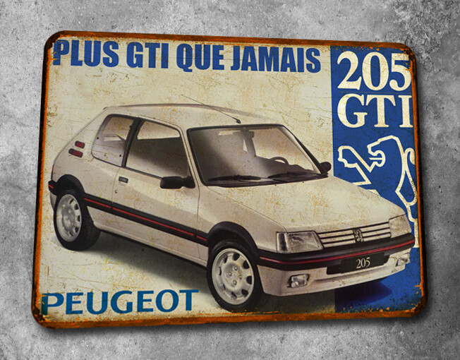 Plaque métal vintage Peugeot 205 GTI 1.9L