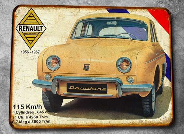 Plaque métal vintage Renault Dauphine 1961