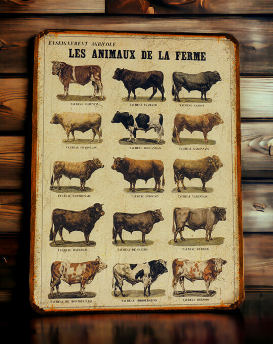 Plaque métal vintage Animaux de la Ferme