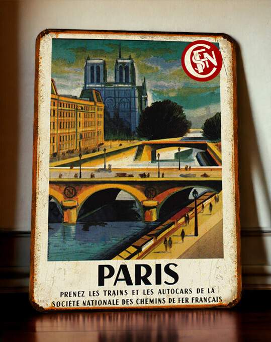 Plaque métal vintage SNCF Visitez Paris