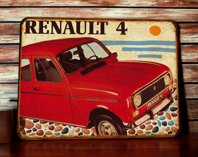 Plaque métal vintage Renault 4 (1987)