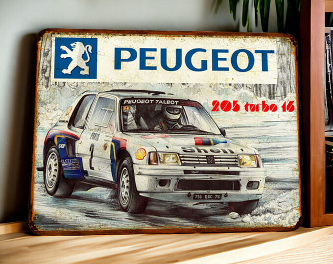 Plaque métal vintage Peugeot 205 T16