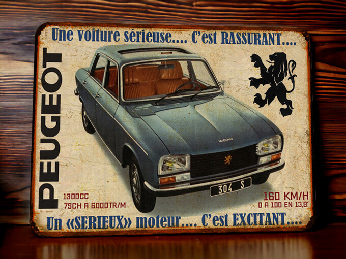 Plaque métal vintage Peugeot 304 S