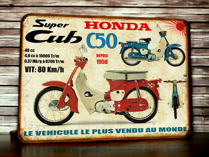 Plaque métal vintage Honda C50 Cub