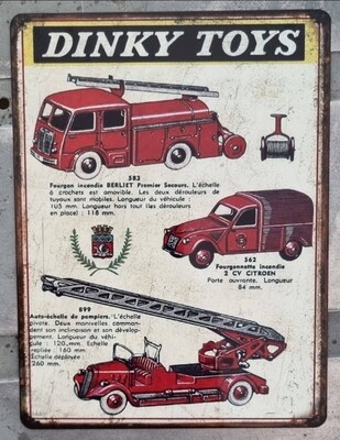 Plaque métal vintage Dinky Toys Camion de Pompier