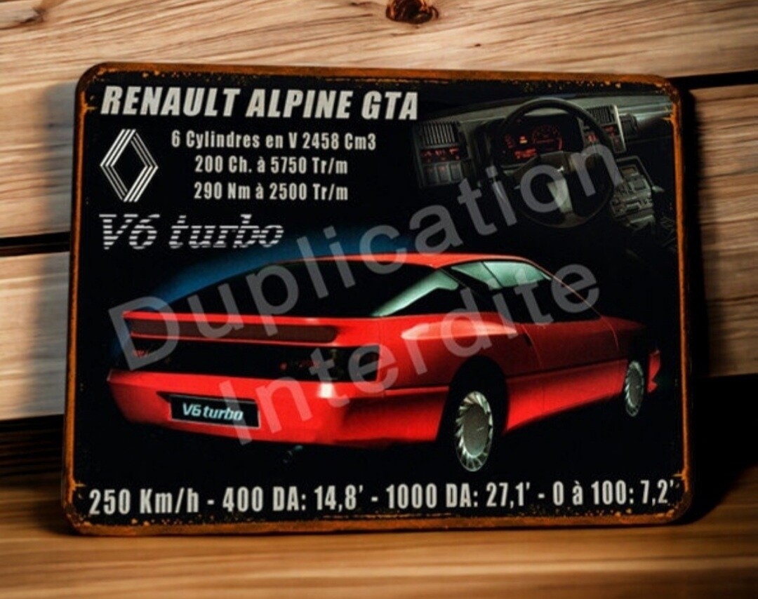 Plaque métal vintage Alpine GTA V6 Turbo