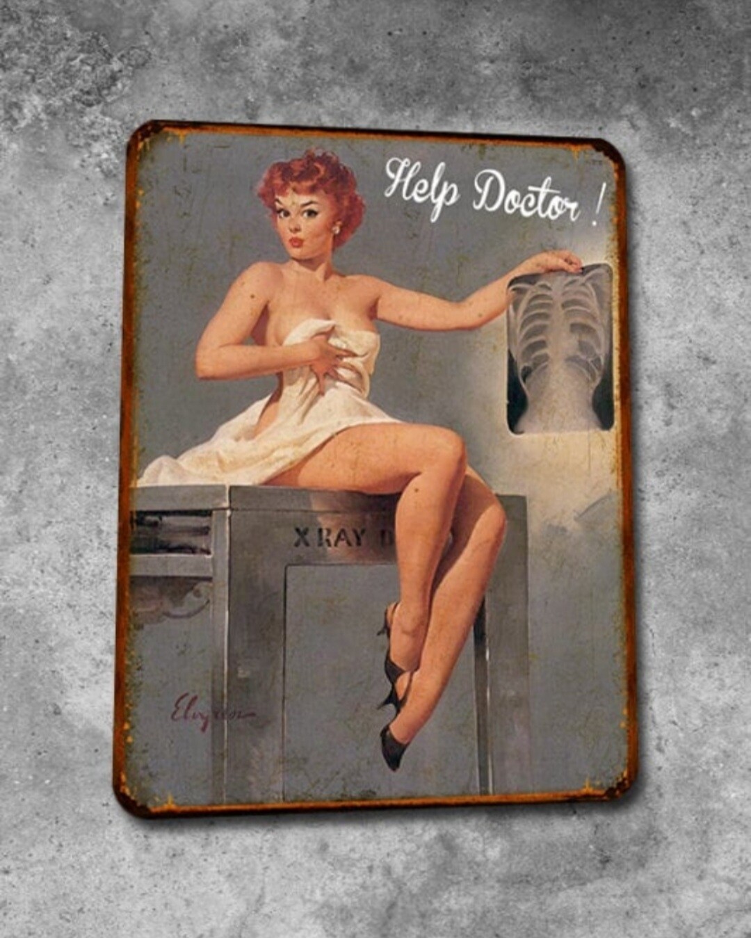 Plaque métal vintage pin-up Help Doctor