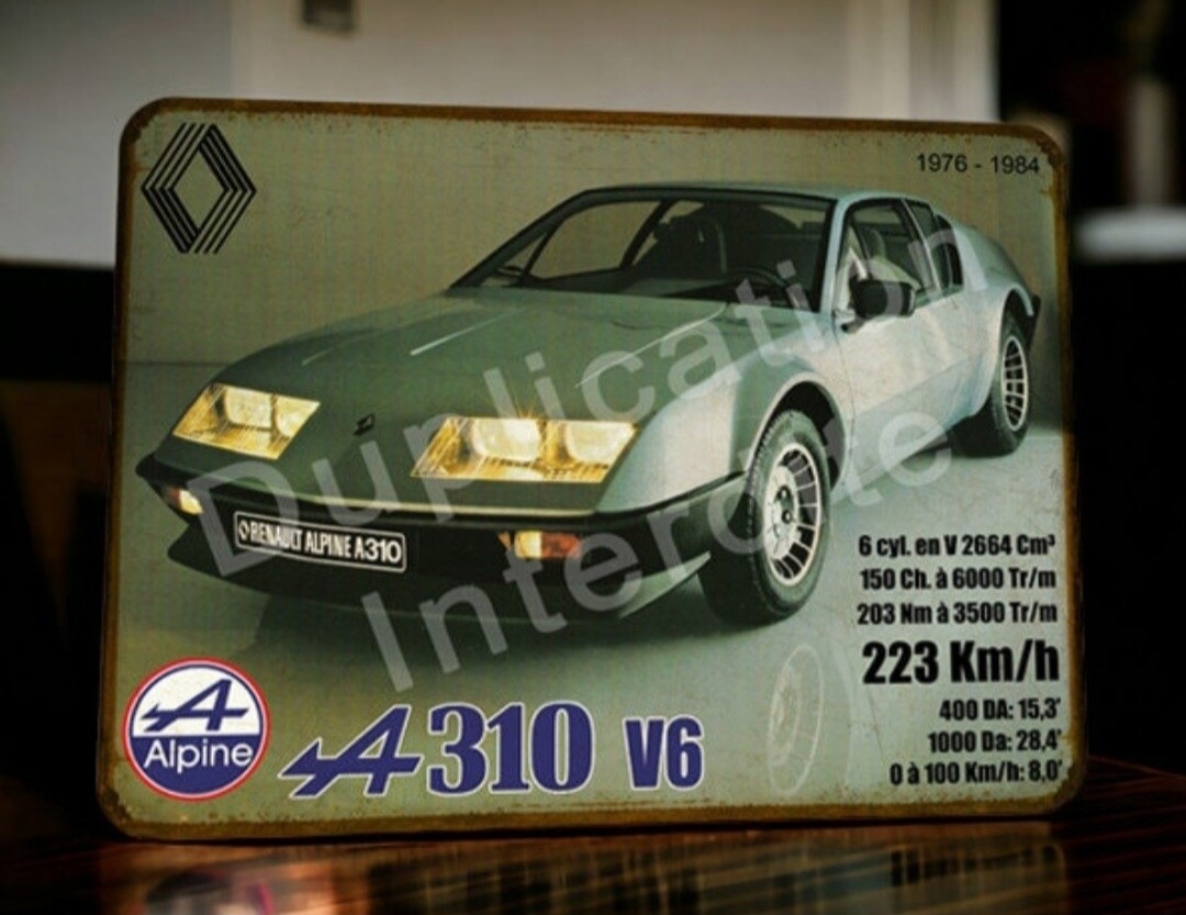 Plaque métal vintage Alpine Renault A310 V6