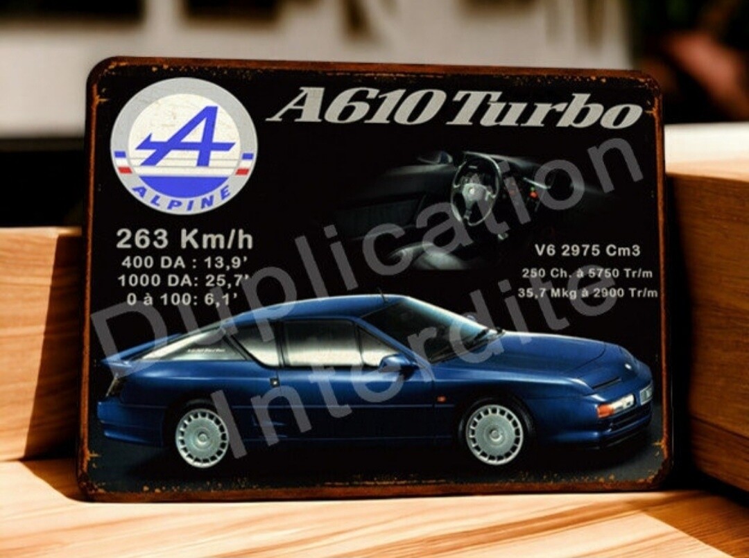 Plaque métal vintage Alpine A610 turbo