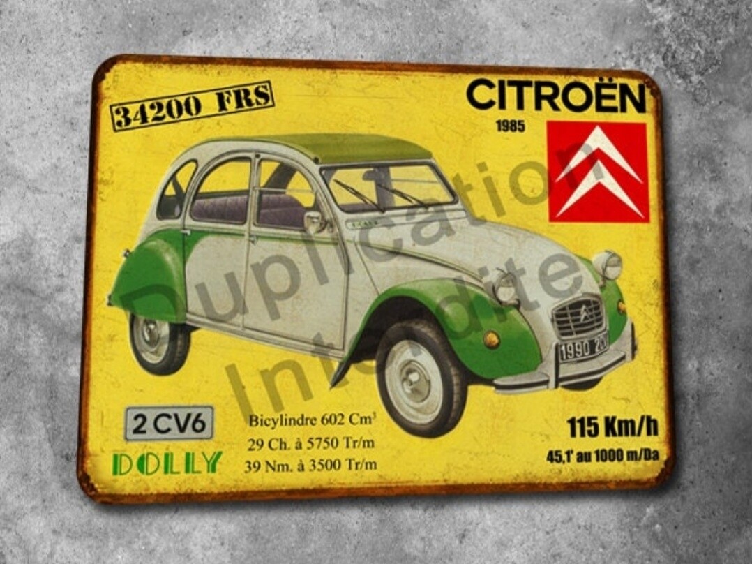 Plaque métal vintage Citroën 2cv Dolly