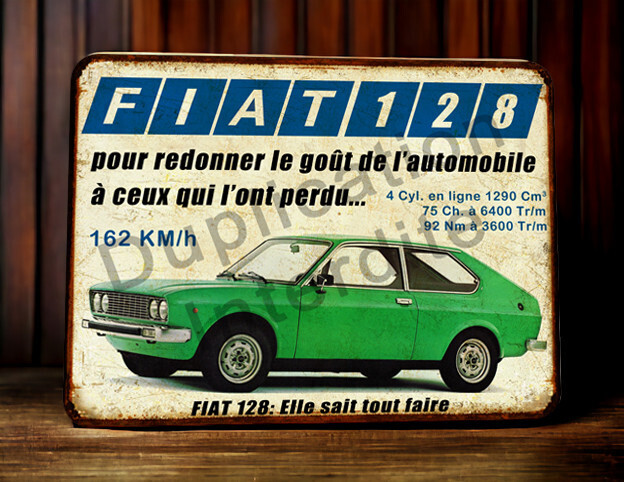 Plaque métal vintage Fiat 128 coupé