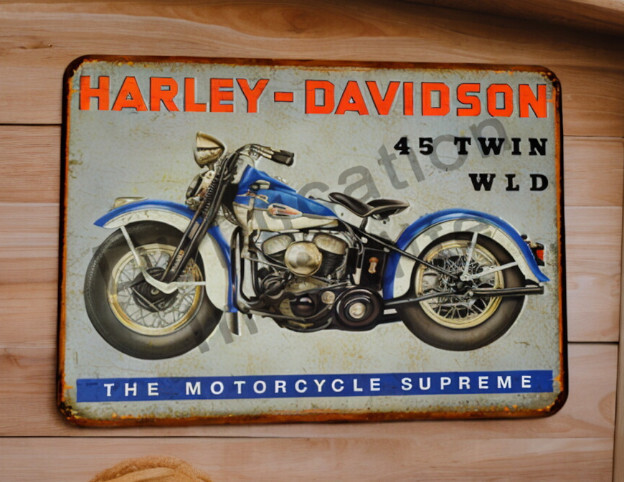 Plaque métal vintage Harley Davidson 45 Twin WLD