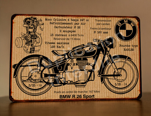 Plaque métal vintage BMW R26 sport