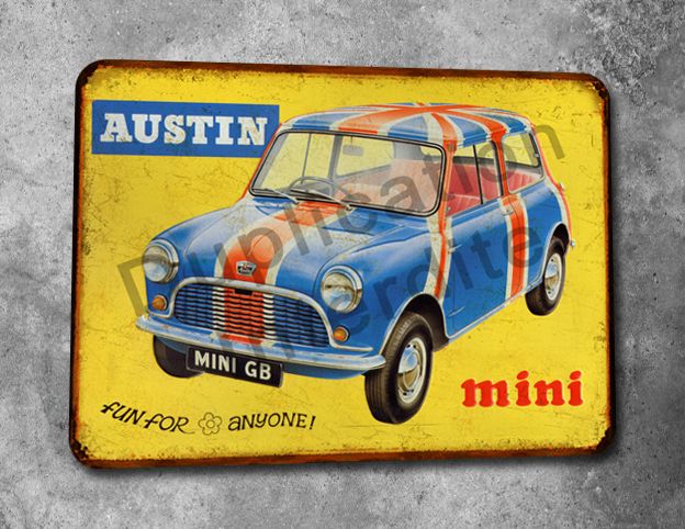 Plaque métal vintage Austin Mini Union Jack