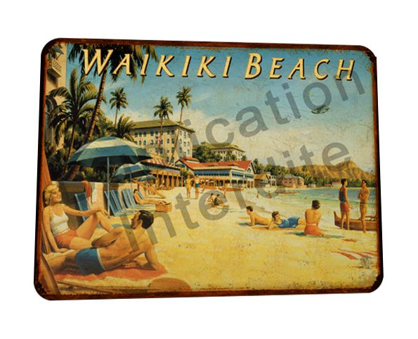 Plaque métal vintage Waikiki Beach