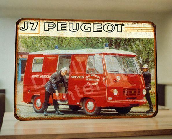 Plaque métal vintage Peugeot J7 Pompier