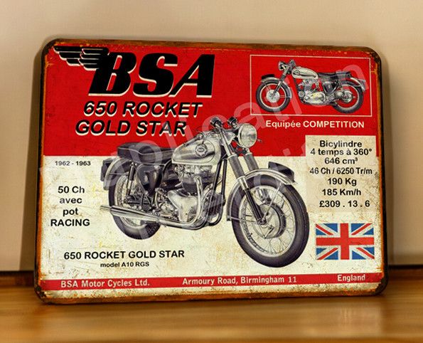 Plaque métal vintage BSA 650 Rocket Goldstar