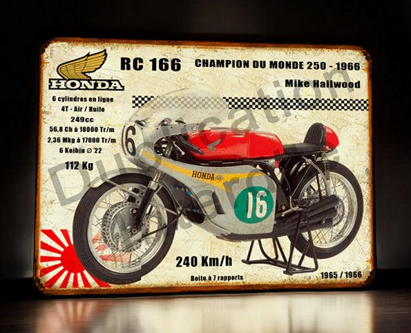 Plaque métal vintage Honda RC 166 - 1965 / 1966