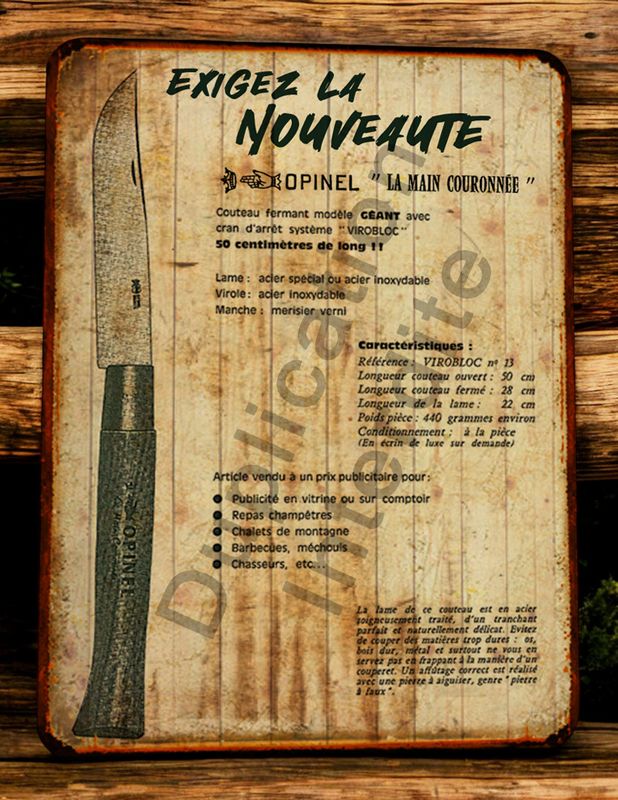 Plaque métal vintage Opinel - Exigez la nouveauté