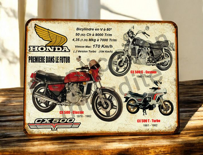 Plaque métal vintage Honda CX 500 (Gamme)